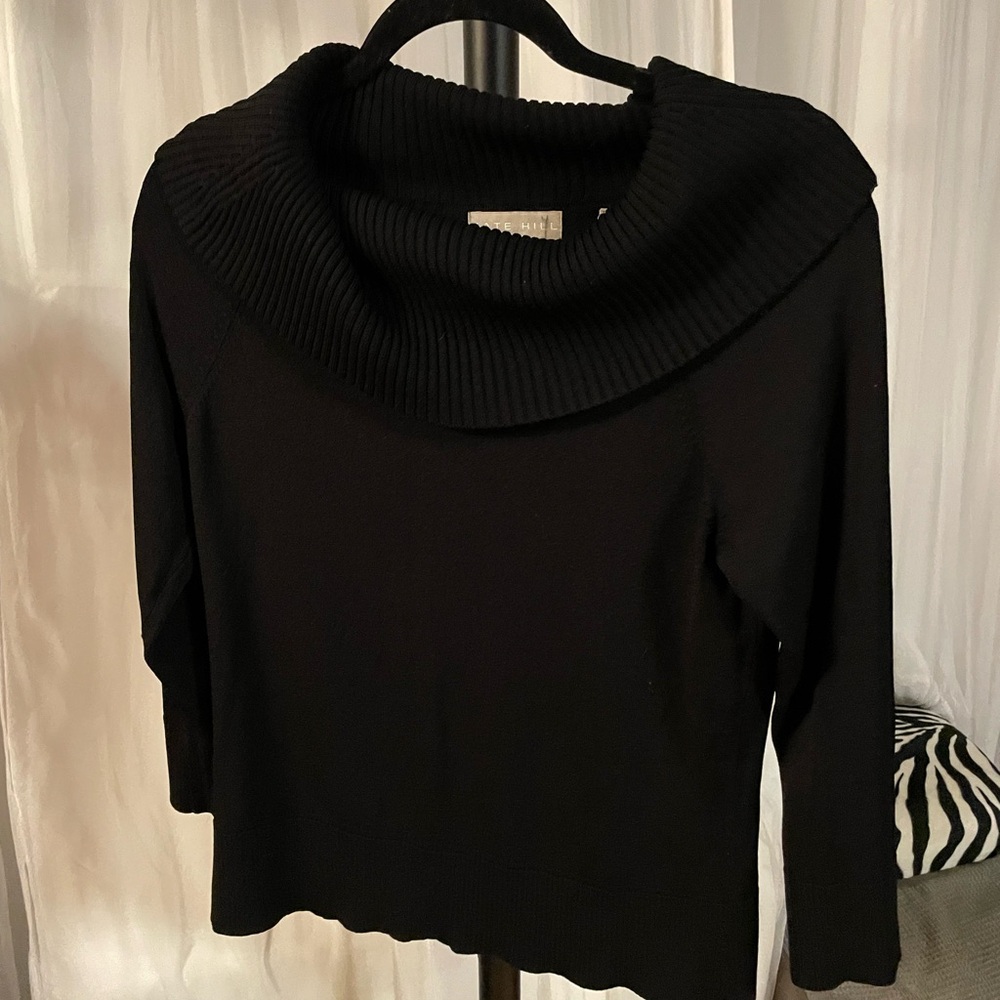 Kate Hill Black Ribbed Cowl Neck Sweater